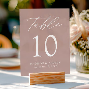 Elegant Script Dusty Rose Wedding Table Number Acrylic Sign