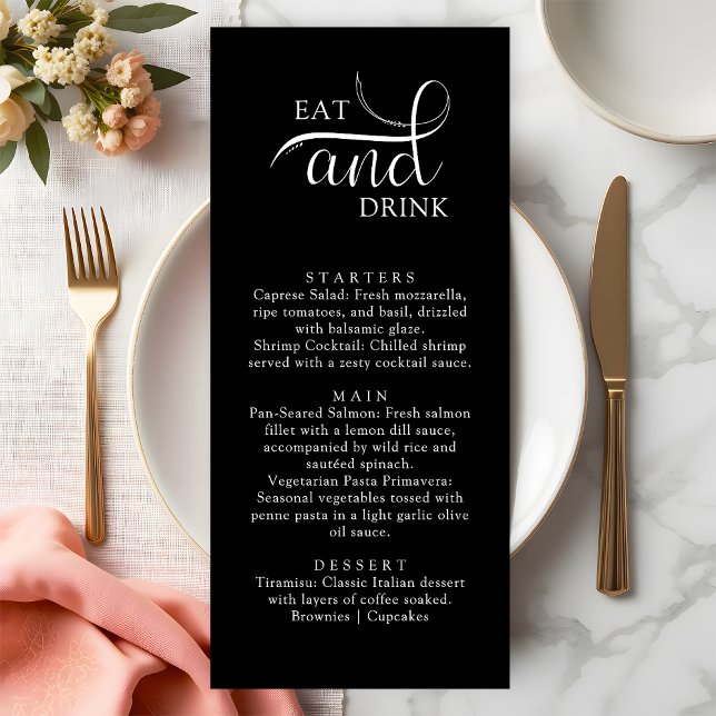 Elegant Script Eat and Drink Wedding Menu Cards (Creator Uploaded)