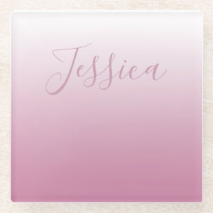 Elegant Script & Editable Pink (any colour) Ombre Glass Coaster