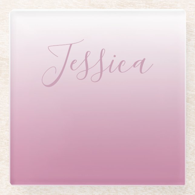 Elegant Script & Editable Pink (any colour) Ombre Glass Coaster (Front)