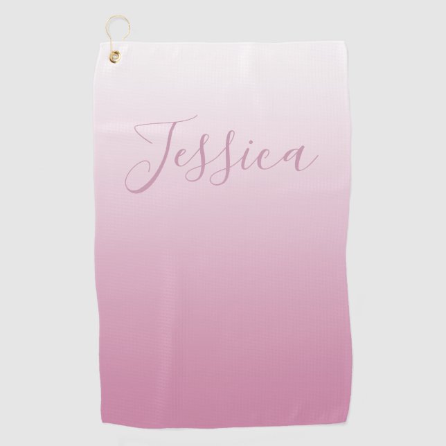 Elegant Script & Editable Pink (any colour) Ombre Golf Towel (Front)