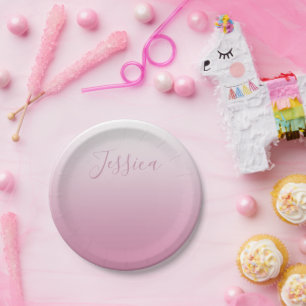 Elegant Script & Editable Pink (any colour) Ombre Paper Plate