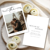 Elegant Script Eiffel Tower Romantic Photo Wedding