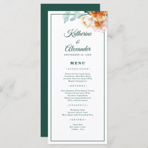 Elegant Script Emerald Green Watercolor Wedding Menu