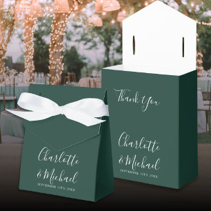Elegant Script Emerald Green Wedding Favour Box