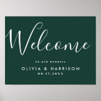 Elegant Script Emerald Green Wedding Welcome Sign