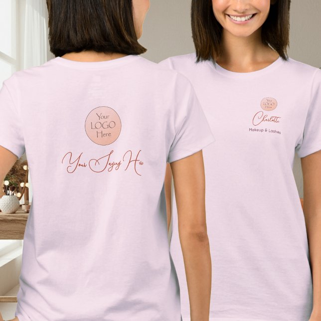 Elegant Script Employee Name Business Logo Makeup T-Shirt (Creator Uploaded)