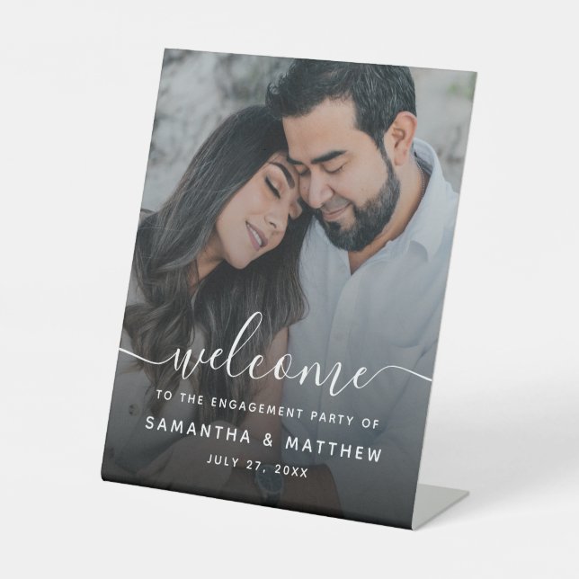 Elegant Script Engagement Party Welcome Sign (Front)