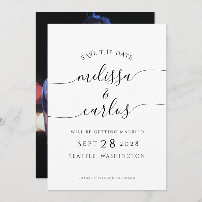 Elegant Script Engagement Photo Simple Save The Da Save The Date (Front/Back)