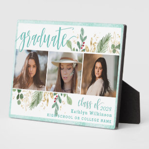 Elegant Script Eucalyptus Greenery Grad 3 Photo Plaque