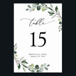Elegant Script Eucalyptus Greenery Table Number<br><div class="desc">Designed to coordinate with our Boho Greenery wedding collection,  this customisable Menu Template features mixed watercolor greenery leaves paired with a classy serif in black. Matching items available.</div>