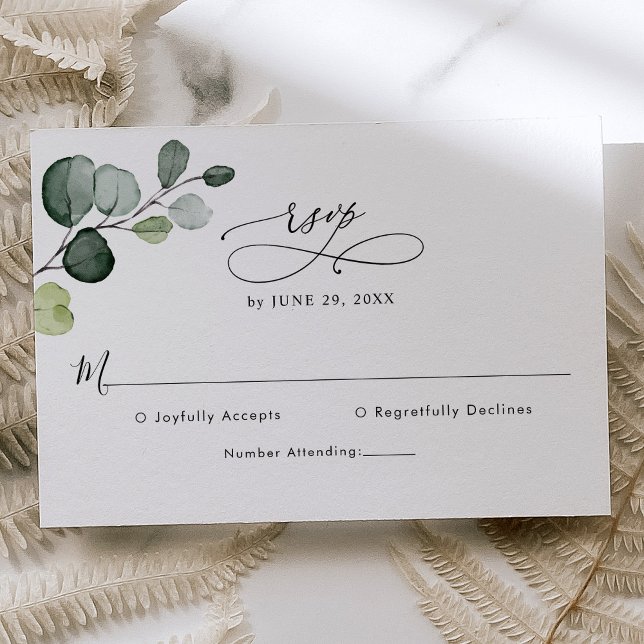 Elegant Script Eucalyptus Greenery Wedding RSVP Card (Creator Uploaded)