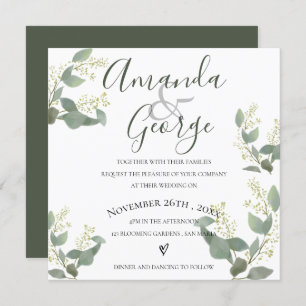 Elegant Script   Eucalyptus Leaves   Wedding Invitation