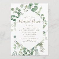 elegant script eucalyptus rehearsal dinner