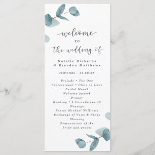 Elegant Script Eucalyptus Wedding Ceremony Programme