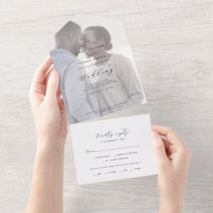 Elegant Script Faded Photo Wedding All In One Invi Invitation