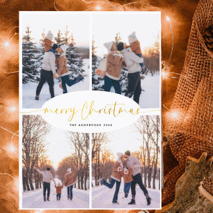 Elegant Script Family Christmas Photo Collage Holiday Postcard