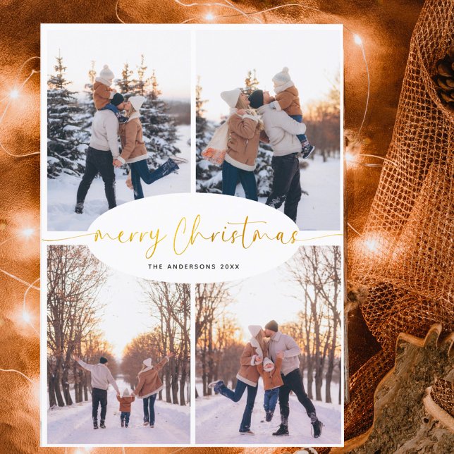 Elegant Script Family Christmas Photo Collage Holiday Postcard (Creator Uploaded)