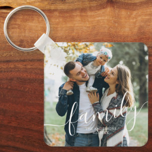 Elegant Script "Family" Custom Photo Key Ring