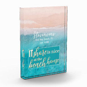 Elegant Script Family Name Beach Vacation House Photo Block