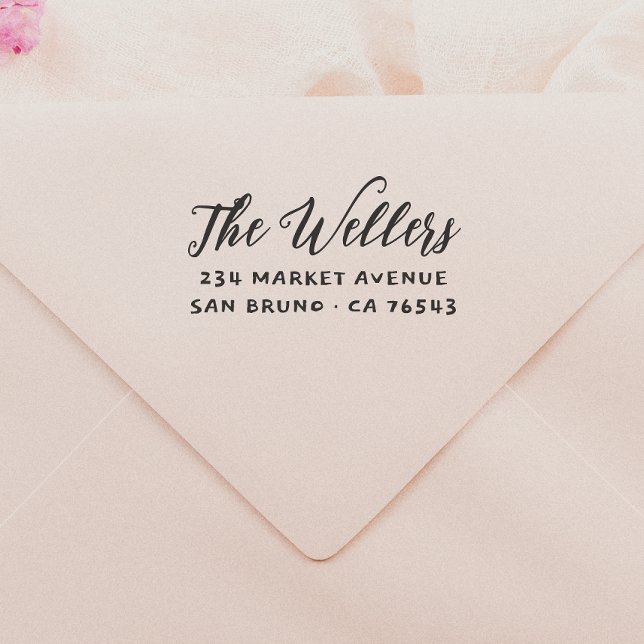 Elegant Script Family Name & Typography Address Rubber Stamp (Creator Uploaded)