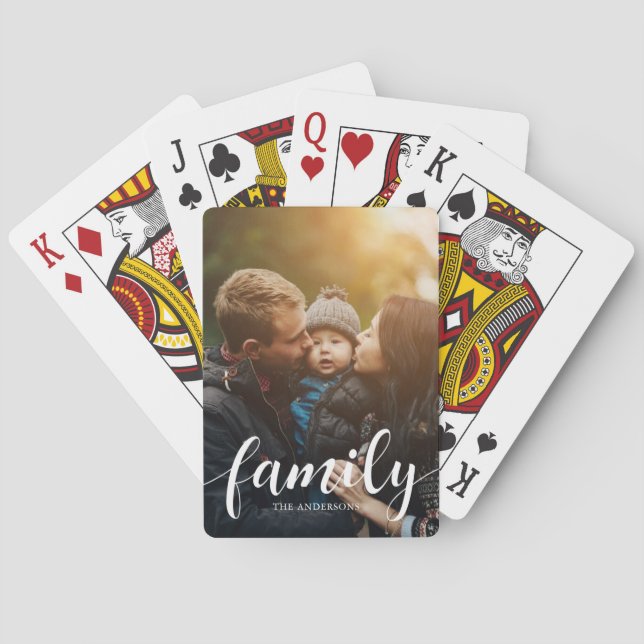 Elegant Script "Family" Overlay Photo Playing Cards (Back)