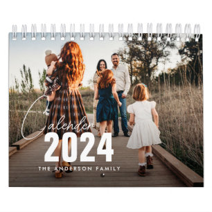 elegant script family photo 2024 calendar