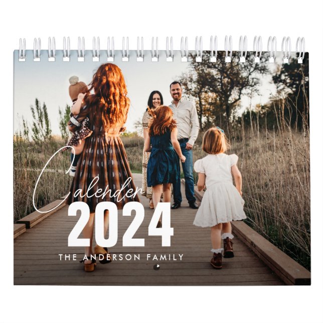 elegant script family photo 2024 calendar (Cover)