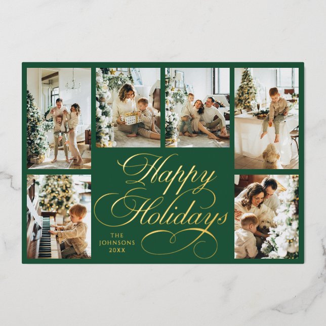 Elegant Script & Family Photo Collage Christmas (Front)
