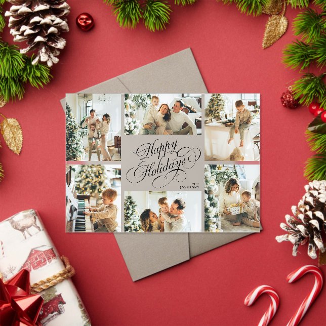 Elegant Script Family Photo Collage Christmas Card Acrylic Invitations (Insitu (Holiday))