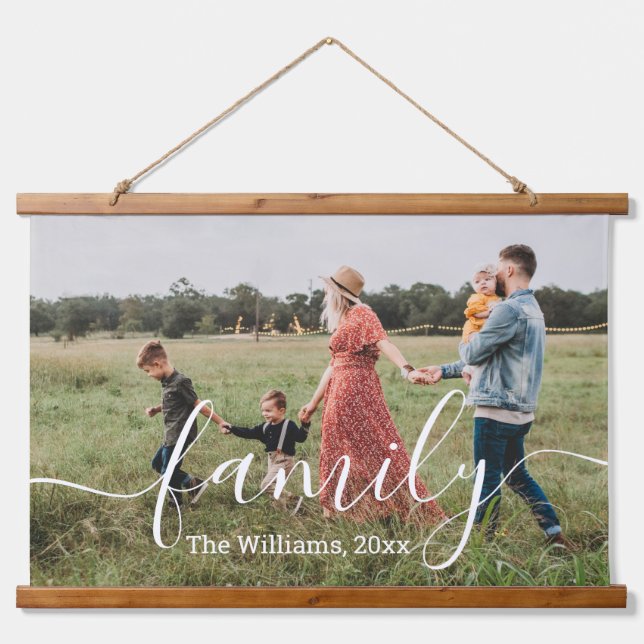 Elegant Script Family Photo Custom Hanging Tapestry (Front)