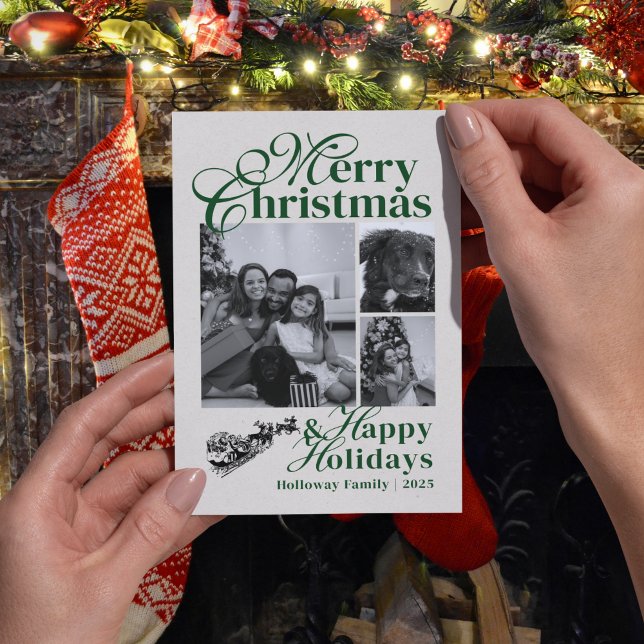 Elegant Script Family Photo Holiday Card (Send warm wishes with this vintage-inspired holiday photo card.)