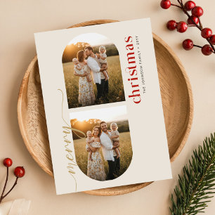 Elegant Script Family Photo Merry Christmas Holiday Postcard