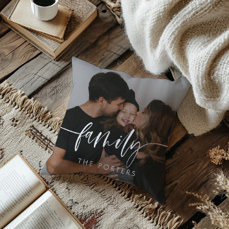 Elegant Script Family Photo Pillow