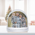 Elegant Script "Family" Photo Snow Globe<br><div class="desc">Add your favourite photos from your last vacation,  wedding,  or special occasion.</div>