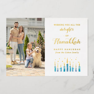Elegant Script Family Photo Watercolor Hanukkah