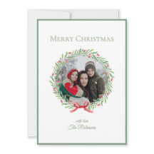 Elegant Script Family Photo Wreath Merry Christmas