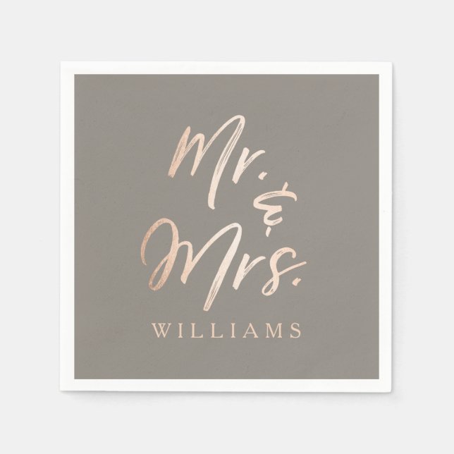 Elegant Script Faux Foil Mr. & Mrs. Napkin (Front)