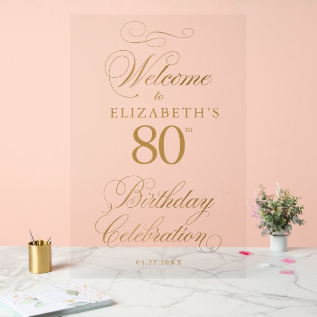 Elegant Script Faux Gold Birthday Welcome Acrylic Sign (Wedding)