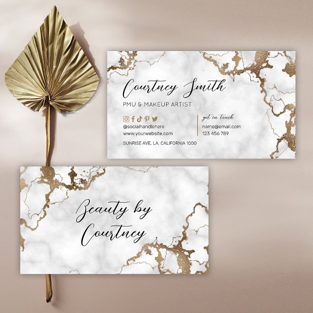 Elegant Script Faux Gold Marble Modern Unique Business Card (Creator Uploaded)