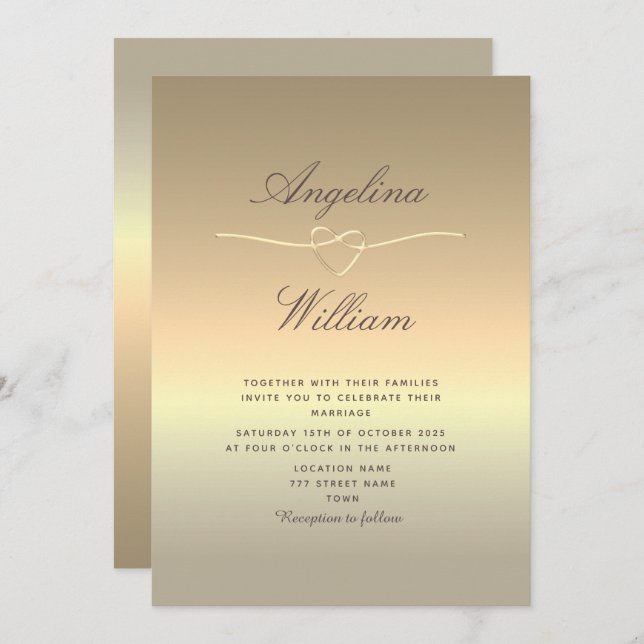 Elegant Script Faux Gold Wedding Invitation (Front/Back)