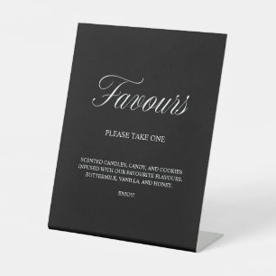 Elegant Script Favours Formal Black Wedding Pedestal Sign