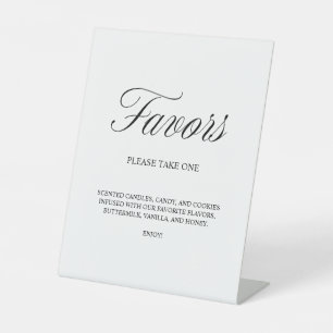Elegant Script Favours Formal White Wedding Pedestal Sign