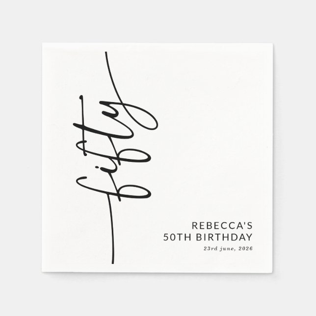 Elegant Script Fifty 50th Birthday Napkin (Front)