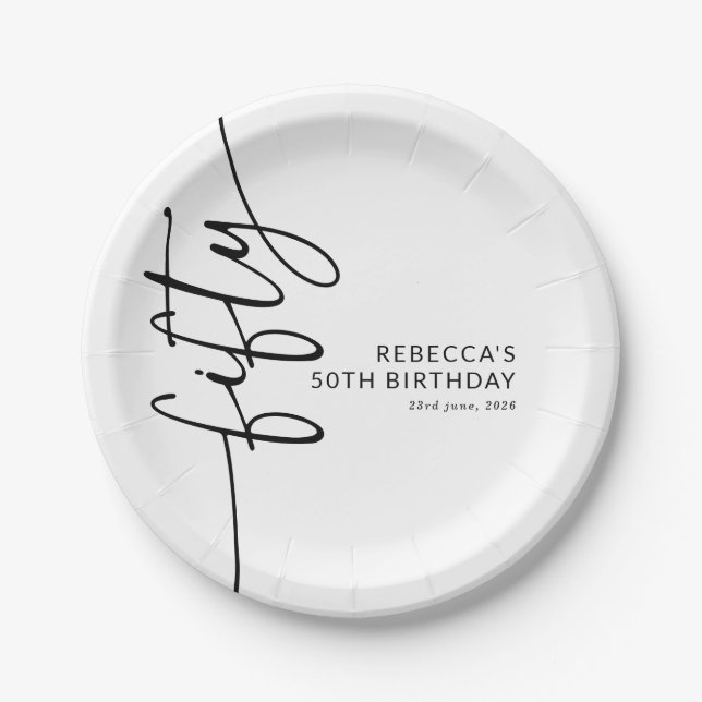 Elegant Script Fifty 50th Birthday Paper Plate (Front)