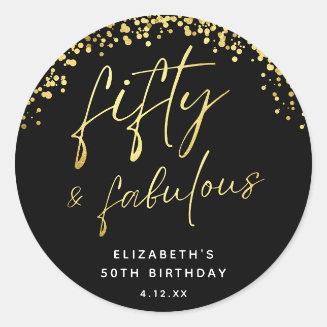 Elegant Script Fifty and Fabulous Birthday Classic Round Sticker (Front)