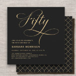 Elegant Script Fifty Black Gold 50th Birthday Invitation<br><div class="desc">Celebrate five decades of life with style and elegance. This Elegant Script Fifty Black Gold 50th Birthday Invitation combines a stunning black and gold colour palette with sophisticated script lettering, setting the perfect tone for a glamourous and memorable celebration. Ideal for anyone marking their 50th birthday, this invitation brings class...</div>