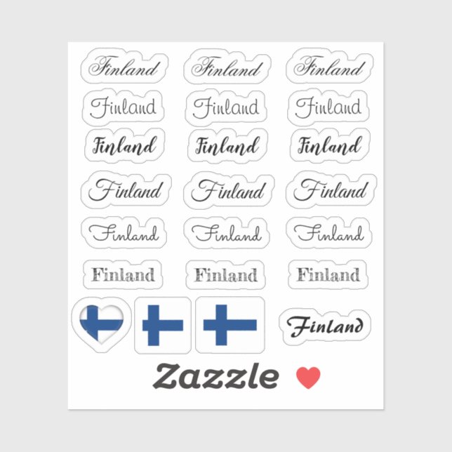 Elegant script Finland & Finnish Flag /name Set (Sheet)