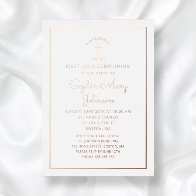 Elegant Script First Communion Rose Gold (Elegant Script First Communion Rose Gold Foil Invitation)