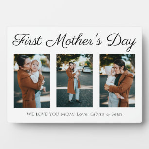 Elegant Script First Mother's Day Photo Collage Plaque